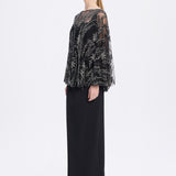 Long Evening Dress with Stone Embroidered Cape Straps - 9004C