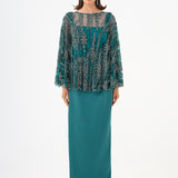 Long Evening Dress with Stone Embroidered Cape Straps - 9004C