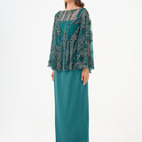 Long Evening Dress with Stone Embroidered Cape Straps - 9004C