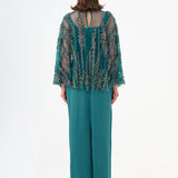 Long Evening Dress with Stone Embroidered Cape Straps - 9004C