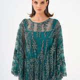 Long Evening Dress with Stone Embroidered Cape Straps - 9004C