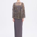 Long Evening Dress with Stone Embroidered Cape Straps - 9004C