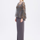 Long Evening Dress with Stone Embroidered Cape Straps - 9004C
