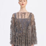 Long Evening Dress with Stone Embroidered Cape Straps - 9004C