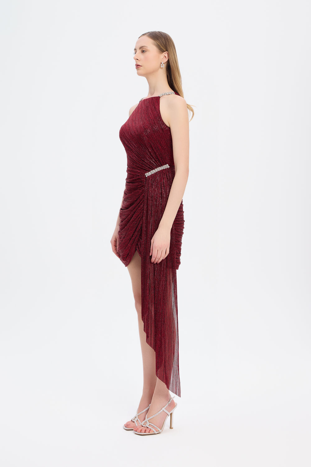Mini Evening Dress with Stone Drape Detail - 9009C