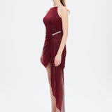 Mini Evening Dress with Stone Drape Detail - 9009C
