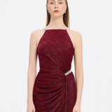 Mini Evening Dress with Stone Drape Detail - 9009C