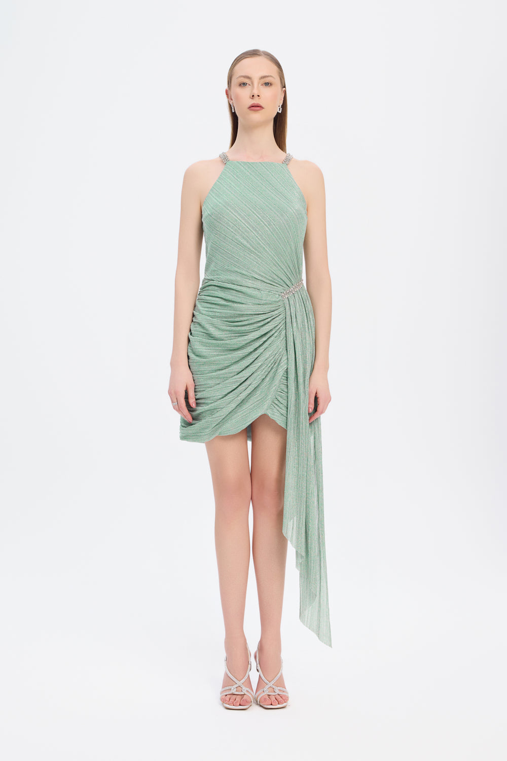 Mini Evening Dress with Stone Drape Detail - 9009C