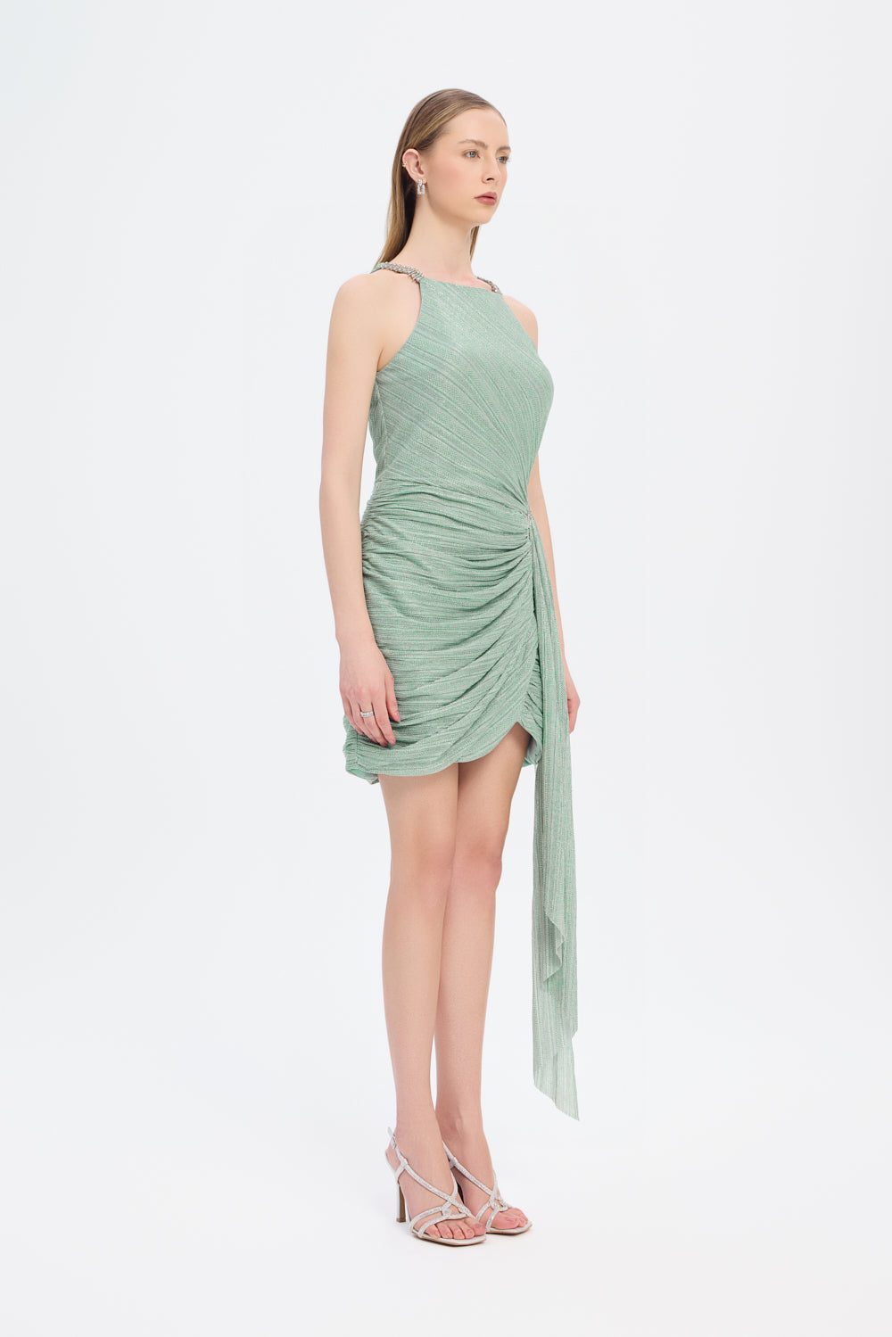 Mini Evening Dress with Stone Drape Detail - 9009C