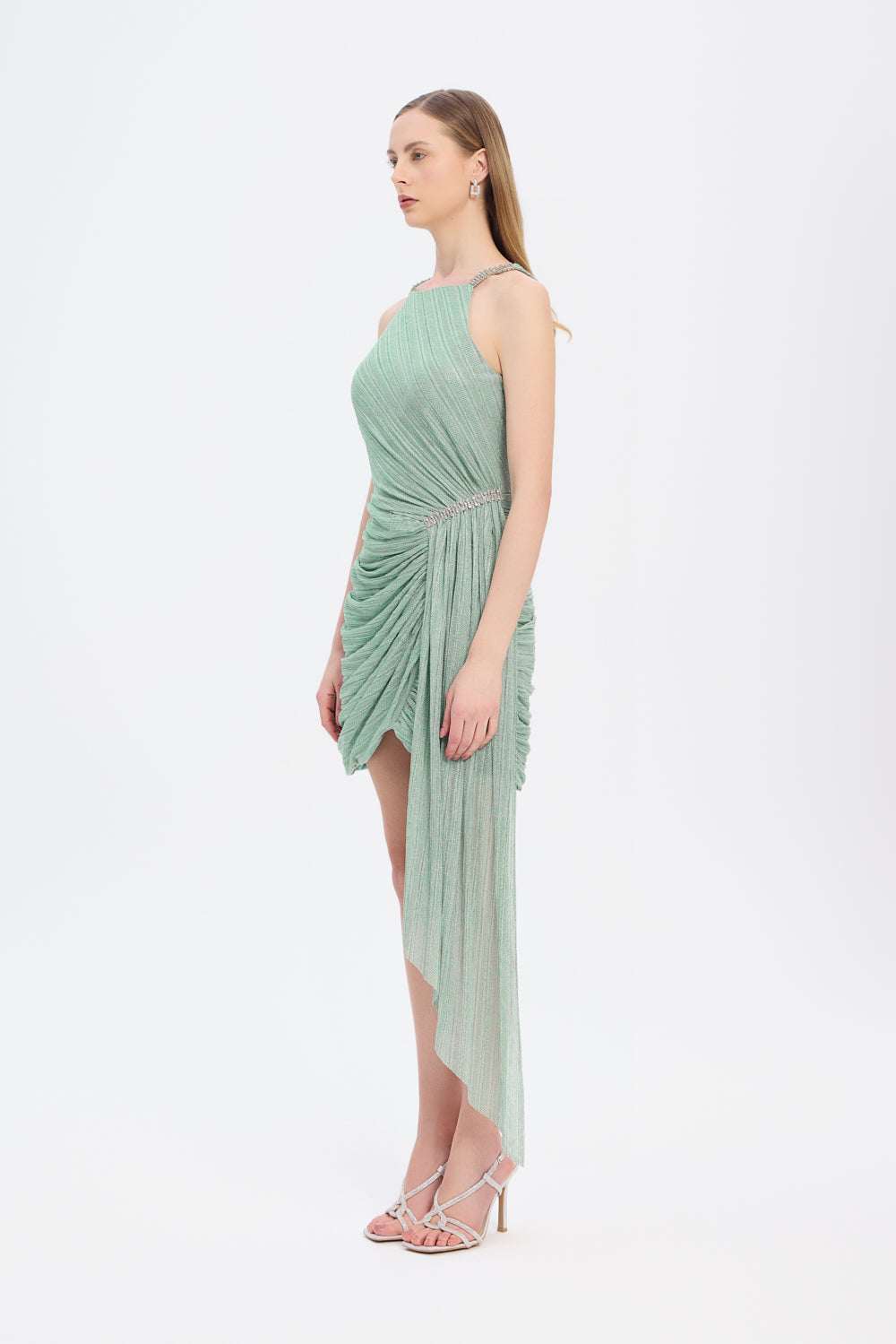 Mini Evening Dress with Stone Drape Detail - 9009C
