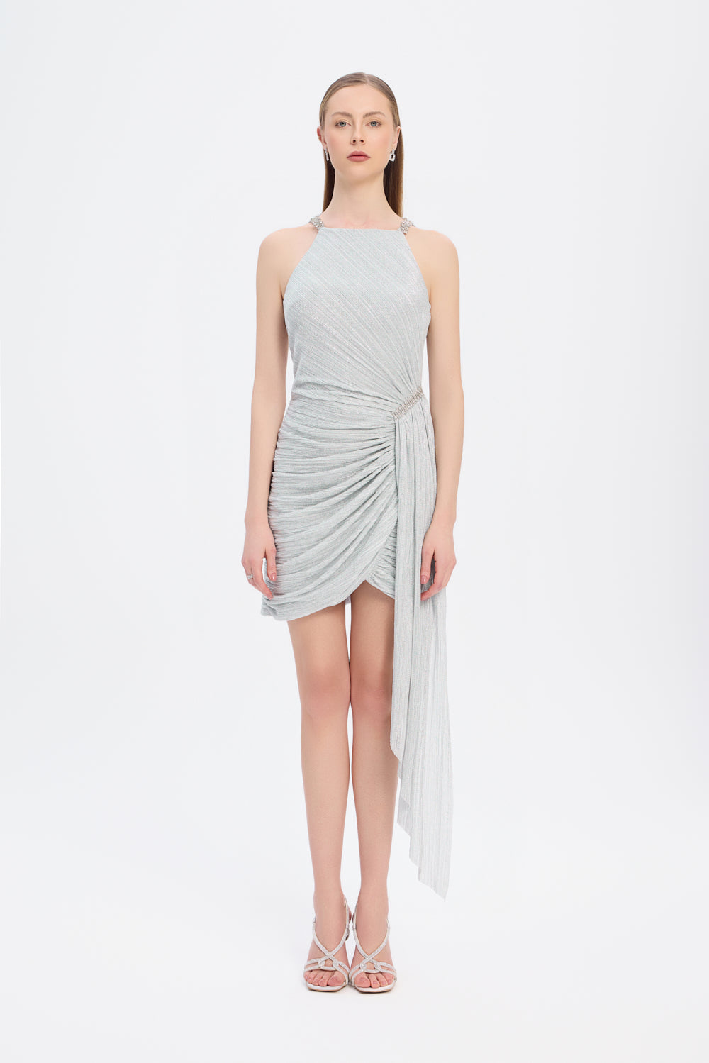 Mini Evening Dress with Stone Drape Detail - 9009C