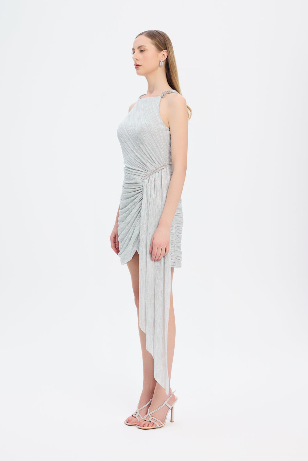 Mini Evening Dress with Stone Drape Detail - 9009C