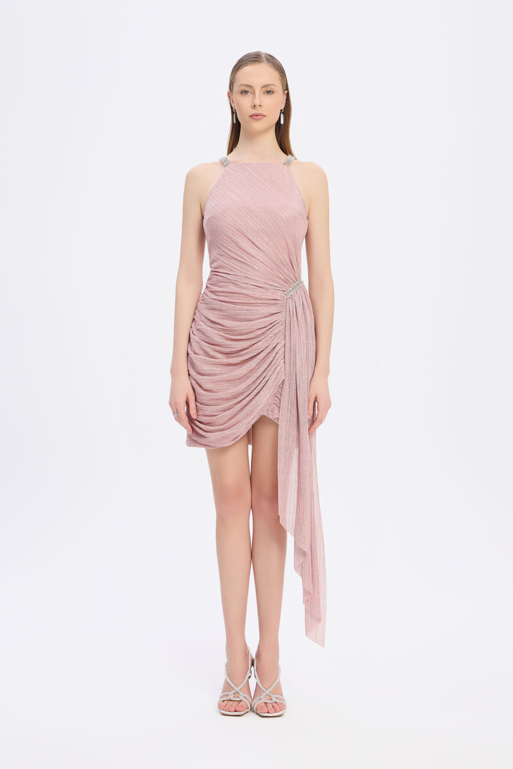 Mini Evening Dress with Stone Drape Detail - 9009C