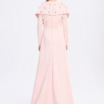 Taş İşlemeli Şallı Saten Uzun Abiye Elbise - 9093C - Açık Pudra