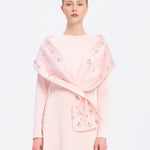 Taş İşlemeli Şallı Saten Uzun Abiye Elbise - 9093C - Açık Pudra