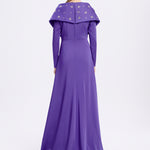 Taş İşlemeli Şallı Saten Uzun Abiye Elbise - 9093C - MOR