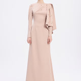 Dar Kesim Taş İşlemeli Krep Uzun Abiye Elbise - 9087C - CAMEL