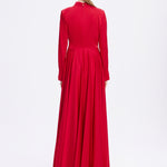 Drape Detaylı Dik Yaka Saten Uzun Abiye Elbise - 9072C - KIRMIZI