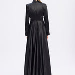Drape Detaylı Dik Yaka Saten Uzun Abiye Elbise - 9072C - SİYAH
