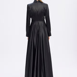 Drape Detaylı Dik Yaka Saten Uzun Abiye Elbise - 9072C - SİYAH