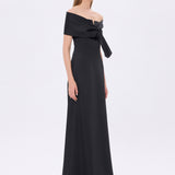 Shawl Strapless Collar Satin Long Evening Dress - 9056C