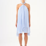 Halter Neck Brooch Detailed Pleated Mini Evening Dress - 9127C