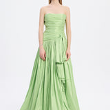 Strapless Collar Taffeta Long Evening Dress with Bow Detail - 9173C
