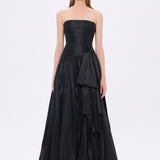 Strapless Collar Taffeta Long Evening Dress with Bow Detail - 9173C