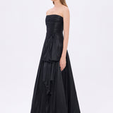 Strapless Collar Taffeta Long Evening Dress with Bow Detail - 9173C