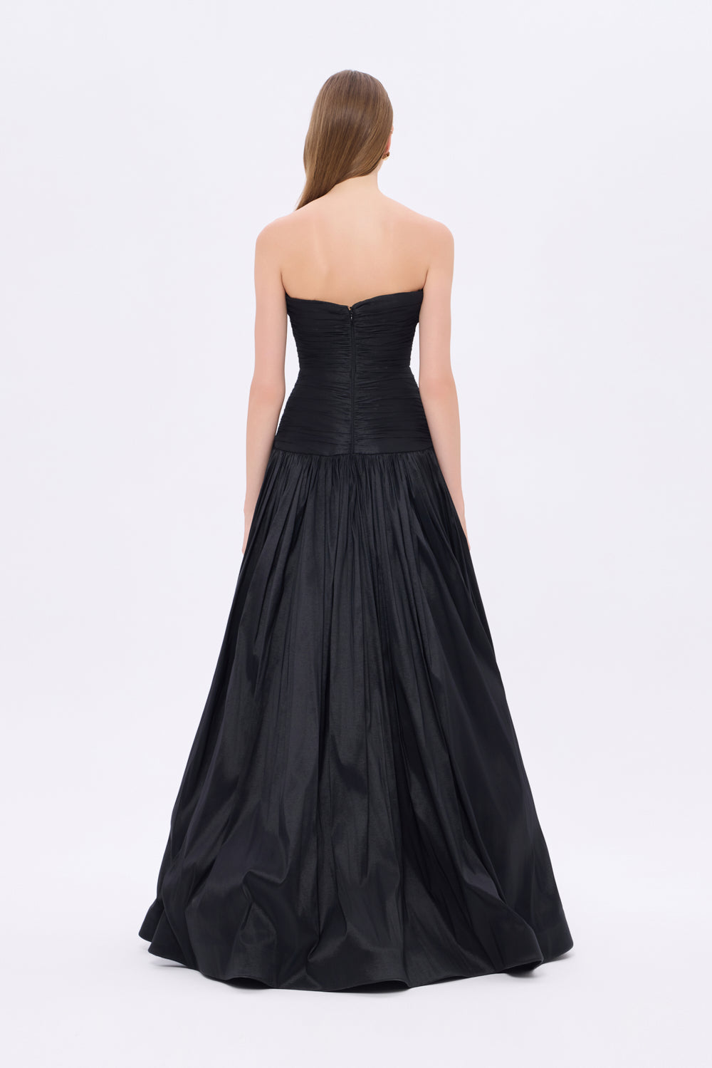 Strapless Collar Taffeta Long Evening Dress with Bow Detail - 9173C