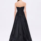 Strapless Collar Taffeta Long Evening Dress with Bow Detail - 9173C