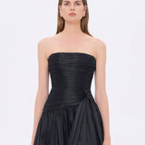 Strapless Collar Taffeta Long Evening Dress with Bow Detail - 9173C