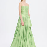 Strapless Collar Taffeta Long Evening Dress with Bow Detail - 9173C