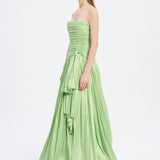Strapless Collar Taffeta Long Evening Dress with Bow Detail - 9173C
