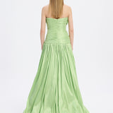 Strapless Collar Taffeta Long Evening Dress with Bow Detail - 9173C