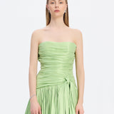 Strapless Collar Taffeta Long Evening Dress with Bow Detail - 9173C