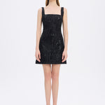 Straps Square Neck Stone Mini Evening Dress - 9172C