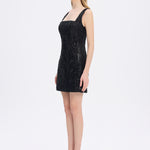 Straps Square Neck Stone Mini Evening Dress - 9172C