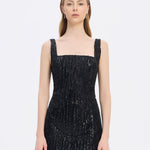 Straps Square Neck Stone Mini Evening Dress - 9172C