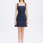 Straps Square Neck Stone Mini Evening Dress - 9172C