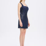 Straps Square Neck Stone Mini Evening Dress - 9172C