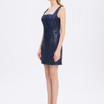 Straps Square Neck Stone Mini Evening Dress - 9172C