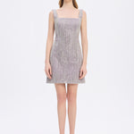 Straps Square Neck Stone Mini Evening Dress - 9172C