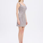 Straps Square Neck Stone Mini Evening Dress - 9172C