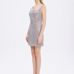 Straps Square Neck Stone Mini Evening Dress - 9172C