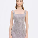 Straps Square Neck Stone Mini Evening Dress - 9172C