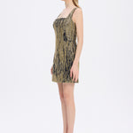 Straps Square Neck Stone Mini Evening Dress - 9172C