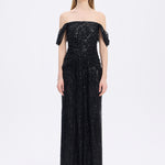 Low Shoulder Strapless Collar Stone Long Evening Dress - 9059C