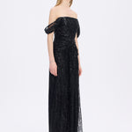 Low Shoulder Strapless Collar Stone Long Evening Dress - 9059C