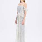 Low Shoulder Strapless Collar Stone Long Evening Dress - 9059C